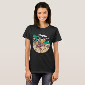 Skeleton Surfer Riding Flamingo Halloween Costuum T-shirt (Voorkant volledig)
