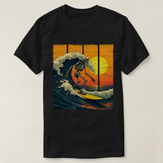 Skeleton Surfer  Surfen Grappig Halloween T-shirt (Design voorkant)