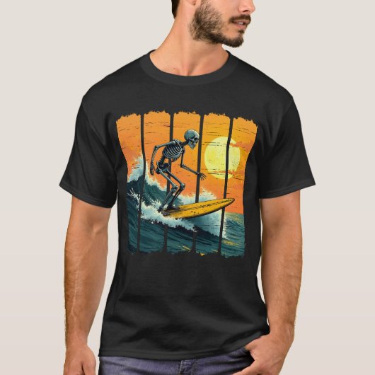 Skeleton Surfer  Surfen Grappig Halloween T-shirt (Voorkant)