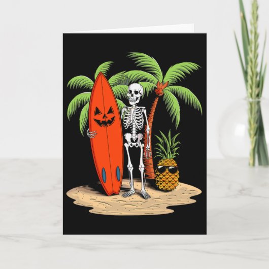 Skeleton Surfing Halloween Beach Vibe Fun  Kaart (Voorkant)