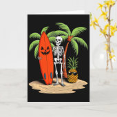 Skeleton Surfing Halloween Beach Vibe Fun  Kaart (Gele Bloem)
