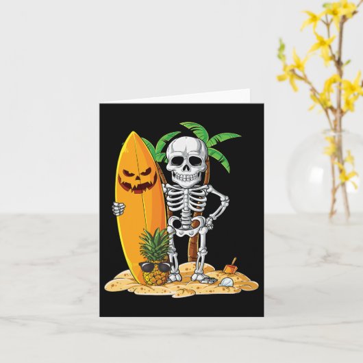 Skeleton Surfing Halloween Hawaii Hawaiian Mannen  Kaart (Gele Bloem)