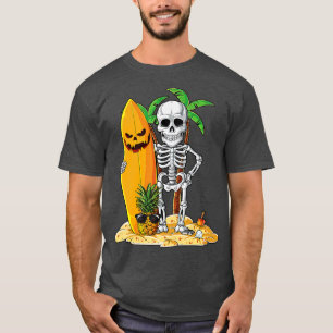 Skeleton Surfing Halloween Hawaii Hawaiian Mannen T-shirt
