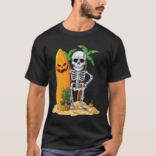 Skeleton Surfing Halloween Hawaii Hawaiian Mannen T-shirt (Voorkant)