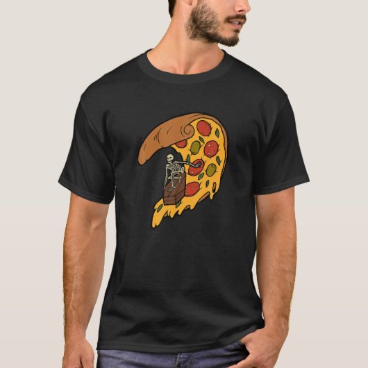 Skeleton Surfing Pizza Slice T-shirt (Voorkant)