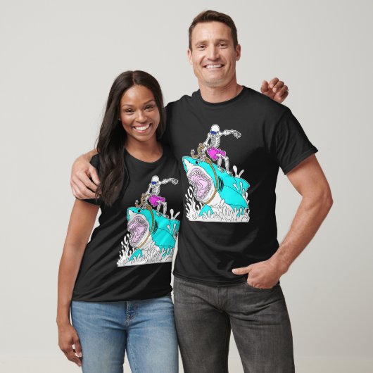 Skeleton Surfing Shark Halloween T-shirt (Unisex)