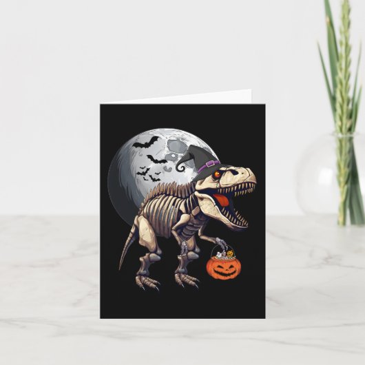 Skeleton T Rex Dinosaur Fun Halloween Pompoen Jong Kaart (Voorkant)