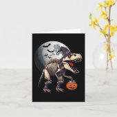 Skeleton T Rex Dinosaur Fun Halloween Pompoen Jong Kaart (Gele Bloem)