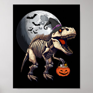 Skeleton T Rex Dinosaur Fun Halloween Pompoen Jong Poster