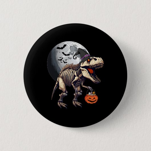 Skeleton T Rex Dinosaur Fun Halloween Pompoen Jong Ronde Button 5,7 Cm (Voorkant)
