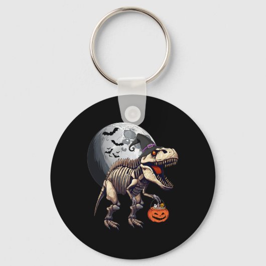 Skeleton T Rex Dinosaur Fun Halloween Pompoen Jong Sleutelhanger (Voorkant)