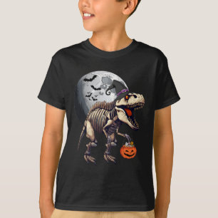 Skeleton T Rex Dinosaur Fun Halloween Pompoen Jong T-shirt