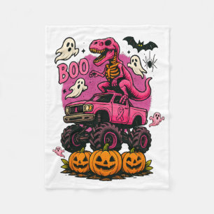 Skeleton T Rex Dinosaur Monster Truck Pompoen Brea Fleece Deken