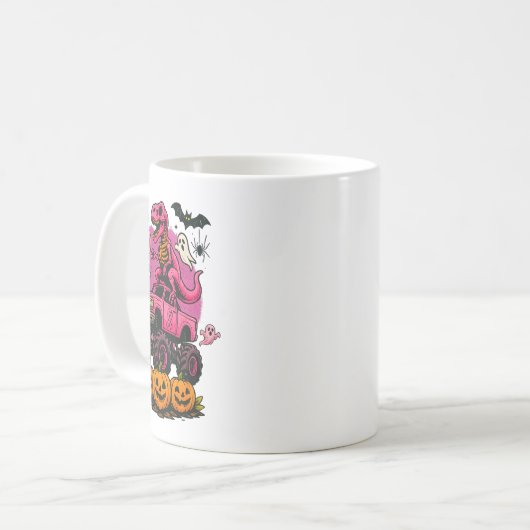 Skeleton T Rex Dinosaur Monster Truck Pompoen Brea Koffiemok (Voorkant links)