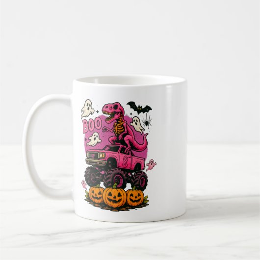 Skeleton T Rex Dinosaur Monster Truck Pompoen Brea Koffiemok (Links)