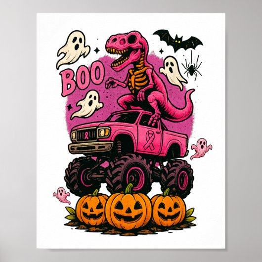 Skeleton T Rex Dinosaur Monster Truck Pompoen Brea Poster (Voorkant)