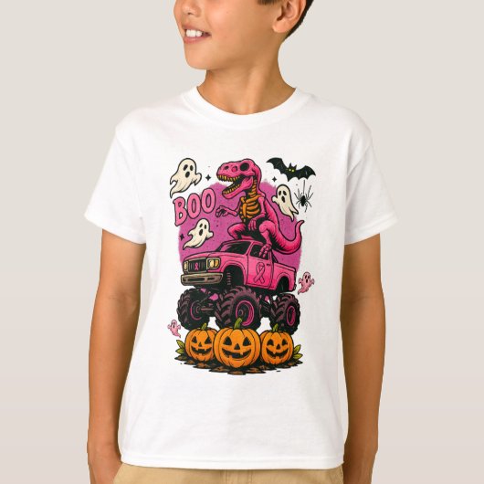 Skeleton T Rex Dinosaur Monster Truck Pompoen Brea T-shirt (Voorkant)
