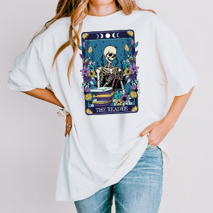 Skeleton Tarot Esthetische Blauwe Bloemen De Lezer T-shirt
