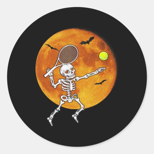 Skeleton Tennis Halloween Racket LL Ronde Sticker (Voorkant)