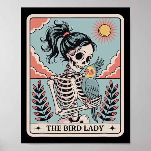 Skeleton The Bird Lady Tarot Card Skeleton Hallowe Poster (Voorkant)