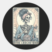 Skeleton The Crocheter Mom Tarot Card Knitter Croc Ronde Sticker (Voorkant)