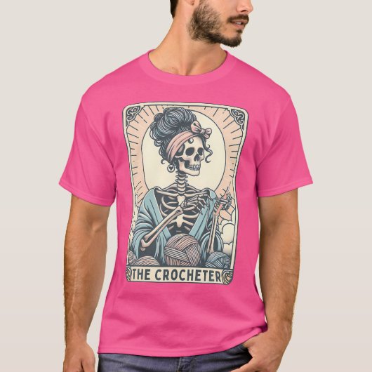 Skeleton The Crocheter Mom Tarot Card Knitter Croc T-shirt (Voorkant)