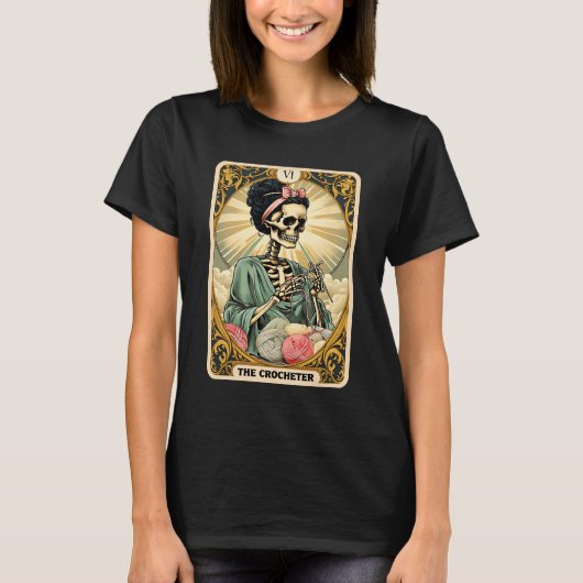Skeleton The Crocheter Mom Tarot Card Knitter Croc T-shirt (Voorkant)