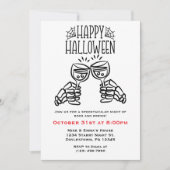 Skeleton Toasts Wine Simple Fun Halloween Kaart (Voorkant)
