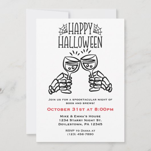Skeleton Toasts Wine Simple Fun Halloween  Kaart (Voorkant)