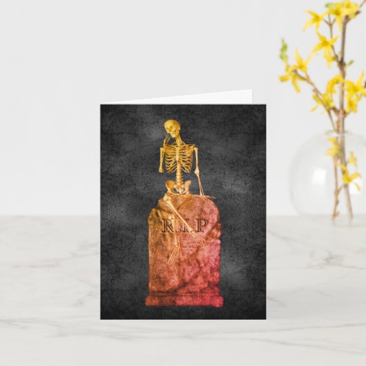 Skeleton Tombstone Cute Halloween Note Kaart (Gele Bloem)
