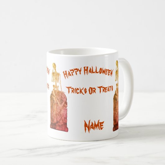 Skeleton Tombstone Halloween Funny Personalized Koffiemok (Voorkant rechts)