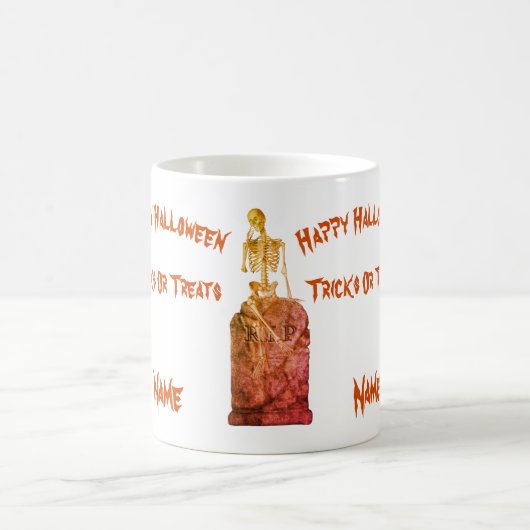 Skeleton Tombstone Halloween Funny Personalized Koffiemok (Center)