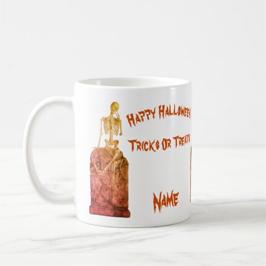 Skeleton Tombstone Halloween Funny Personalized Koffiemok (Links)
