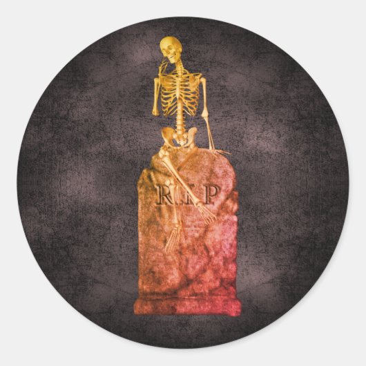 Skeleton Tombstone Halloween Funny Ronde Sticker (Voorkant)
