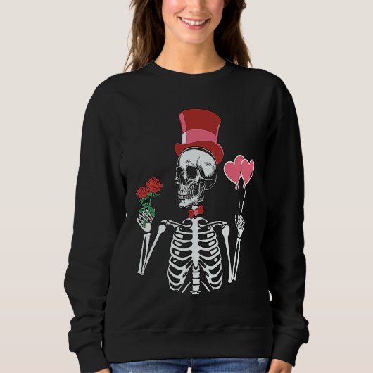 Skeleton Top Hat Rose Valentines Day Skeleton Bone (Voorkant)
