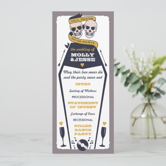 Skeleton Trouwprogramma - Marine en Mosterd Programmakaart (Staand voorkant)
