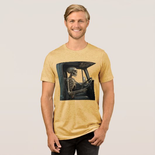 Skeleton Truck Driver Bella + Canvas Tri-Blend Shirt (Voorkant volledig)