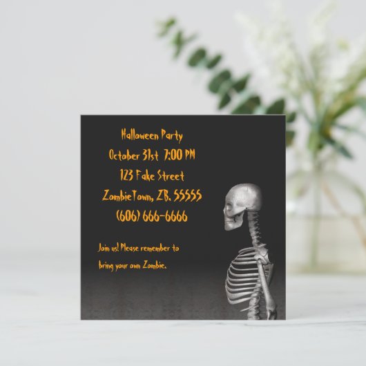Skeleton - Uitnodiging van de Halloween-partij (Staand voorkant)