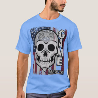Skeleton Video Game Gamer American USA Vlag 4de va T-shirt