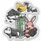 Skeleton Vleermuis & Roze Konijn Zen Tuin Kunst Sticker (Voorkant)
