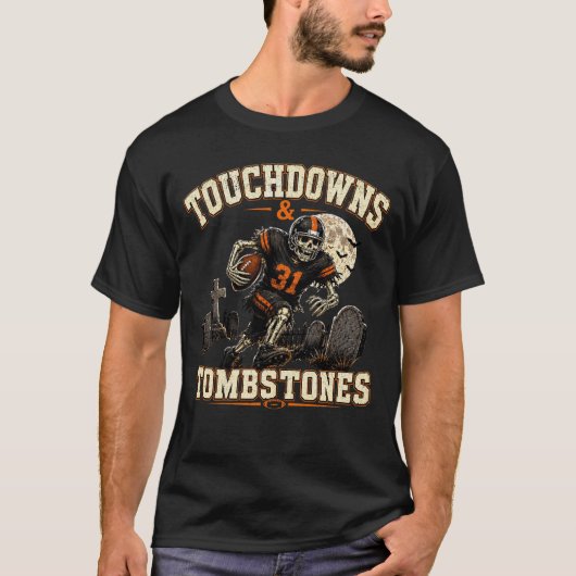 Skeleton Voetbal Halloween Vintage Vervuild T-shirt (Voorkant)