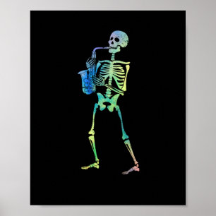 Skeleton voor saxofone jazz halloween poster