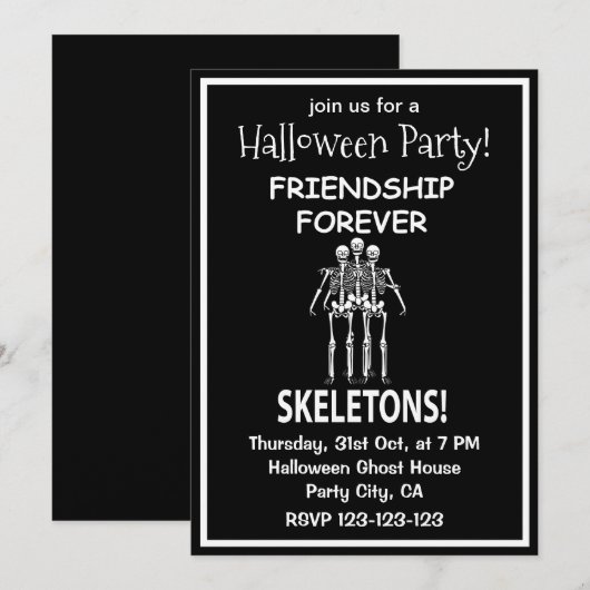 Skeleton Vriendschap Voor Altijd Halloween Feest Kaart (Voorkant / Achterkant)