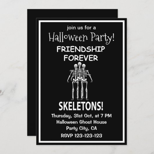 Skeleton Vriendschap voor altijd Halloween Party Kaart (Voorkant / Achterkant)