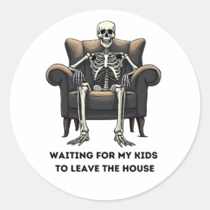 Skeleton: Wachten tot mijn kinderen het huis verla Ronde Sticker
