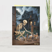 Skeleton Walkin' the Dog Card Feestdagen Kaart (Achterkant)