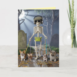 Skeleton Walkin' the Dog Card Feestdagen Kaart