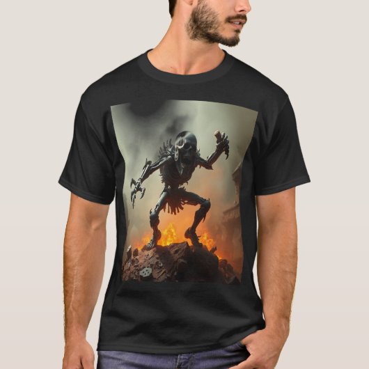 Skeleton Warrior in a Burning Battlefield T-shirt (Voorkant)