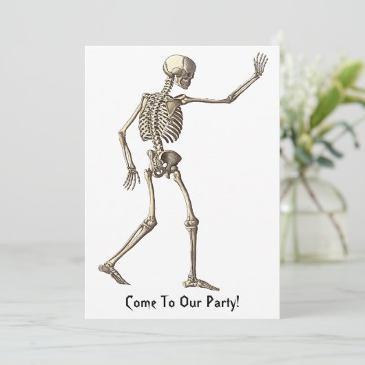 Skeleton Waving Halloween Invitation Kaart (Staand voorkant)