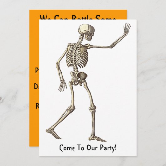 Skeleton Waving Halloween Invitation Kaart (Voorkant / Achterkant)